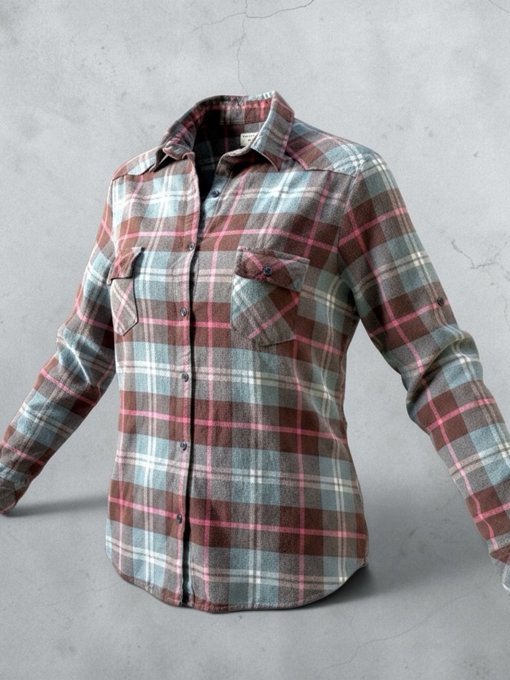 Matchstick:  Plaid Flannel Shirt - Pink & Gray